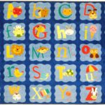 A baby rug with alphabet and animals in different spaces.