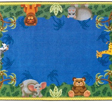 A baby rug with whimsical jungle animals