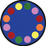 A classroom rug with circles for seating children