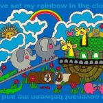 A faith based baby rug of animals on a boat. A fun whimsical version of noah's ark.