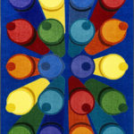 A classroom seating rug with different colored crayons.