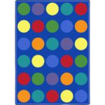 A classroom seating rug with circles of different colors.