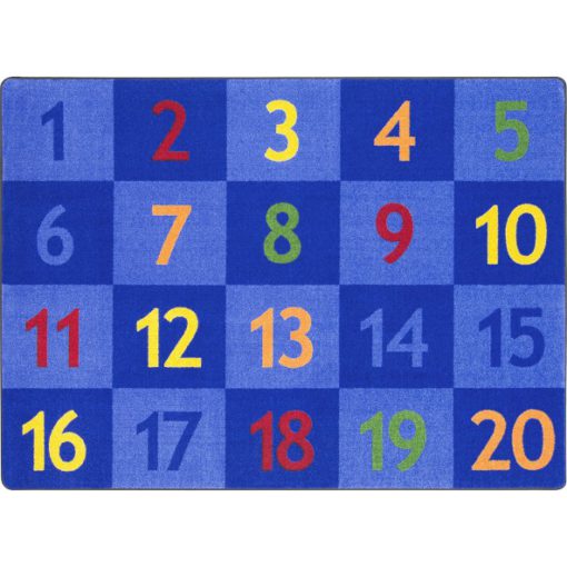 An educational kids rug with squares and numbers.