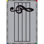 A rectangle gray music rug with a music bar in the center.